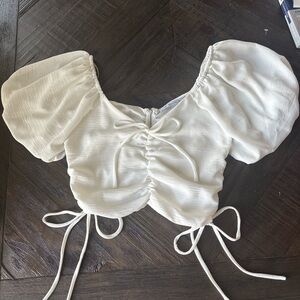 HYFVE White Puff Sleeve Ruched Crop Top Size M